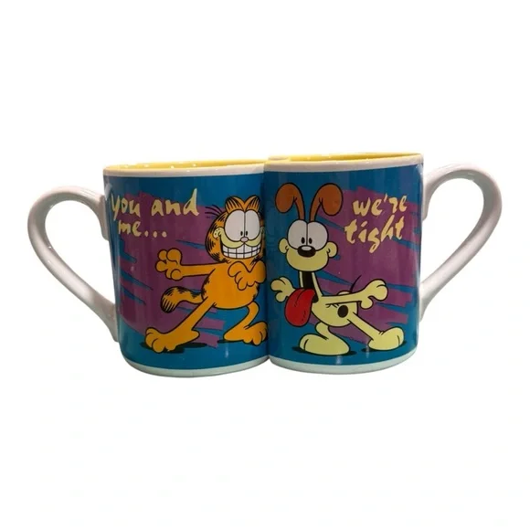 Vintage Garfield & Odie Connecting Mug Set by Enesco You and Me We’re Tight 1978 - Picture 1 of 9
